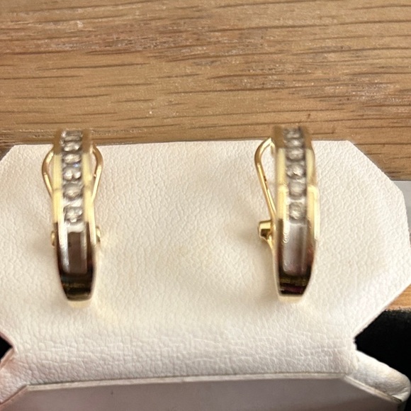 Elegant Diamond Yellow and White Gold  Hoop Earrings